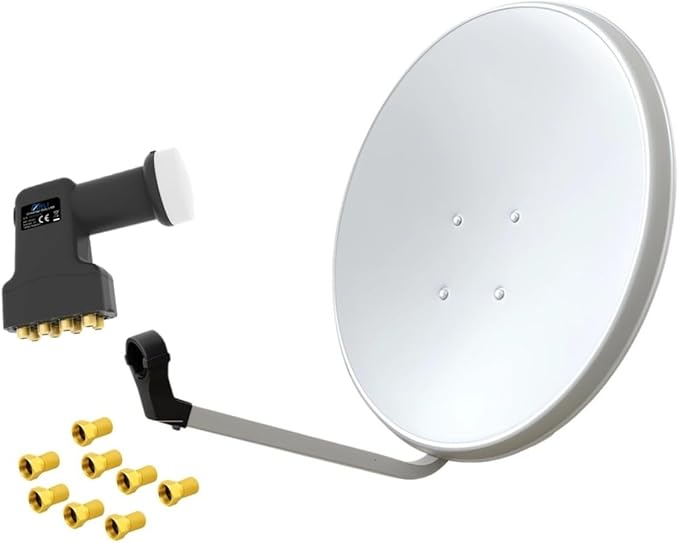 Nein Auslaufartikel (Produktion durch ARLI 60 cm Satellitenschüssel mit Octo LNB für 8 Teilnehmer, UHD 4K, inkl. 8 vergoldeten F-Steckern und Montagematerial