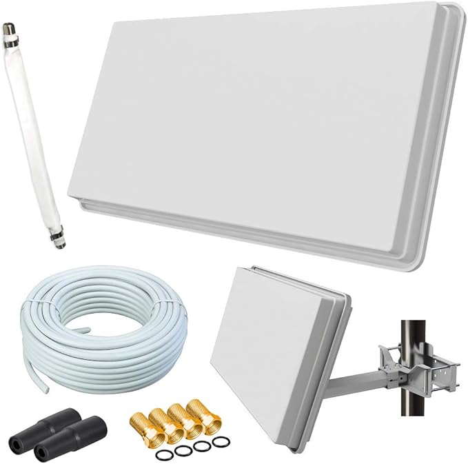 Nein Auslaufartikel (Produktion durch Selfsat H30D1+ Flachantenne Single Satellitenschüssel mit Fensterhalterung & 10m Kabel Set für Astra/Eutelsat