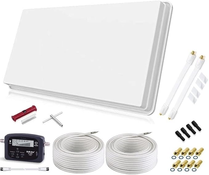 Satchef GmbH SELFSAT H30D2+ Twin Flachantenne 4K UHD für 2 Teilnehmer inkl. Fensterhalterung & SAT-Finder