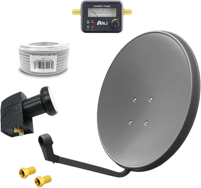 Nein Auslaufartikel (Produktion durch ARLI 60 cm Satellitenantenne Twin LNB UHD 4K mit Satfinder, 15m Kabel & 2 F-Steckern (2018)