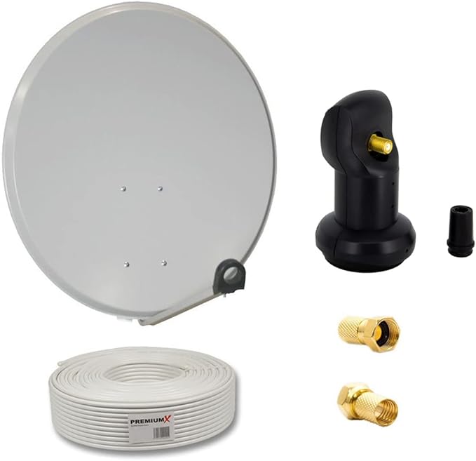 Premium X Camping Satellitenanlage 45 cm Spiegel Single LNB 4K UHD 10m Koaxialkabel 2x F-Stecker – 120120