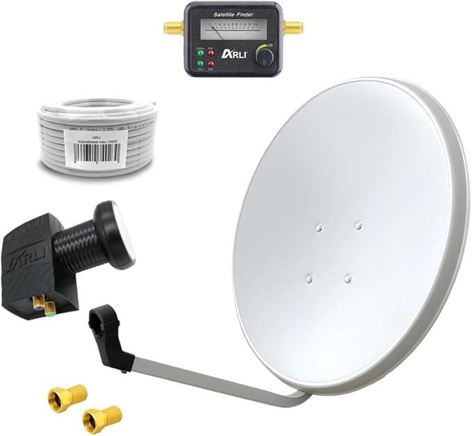 N/A Satellitenantenne 60 cm UHD 4K Twin LNB inkl. 50m Kabel, Satfinder und 2 F-Stecker für digitalen Empfang