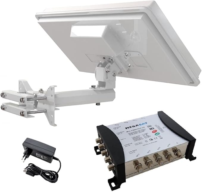 I DO IT / Megasat Selfsat H30D4+ Flachantenne Set mit Fensterhalterung & Multischalter 5/8 für bis zu 8 Teilnehmer in UHD/4K