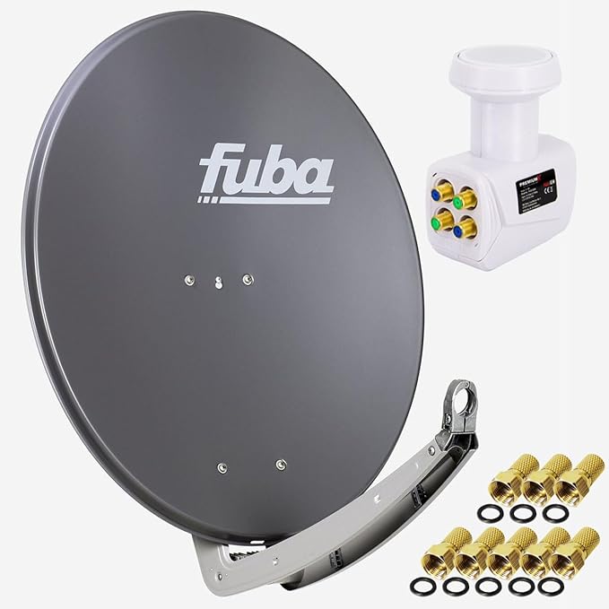 Fuba Satellitenschüssel DAA 780 A 74x84cm Alu Anthrazit + PremiumX LNB Quad PXQS-SE Weiß für 4 Teilnehmer Full HD 3D 4K