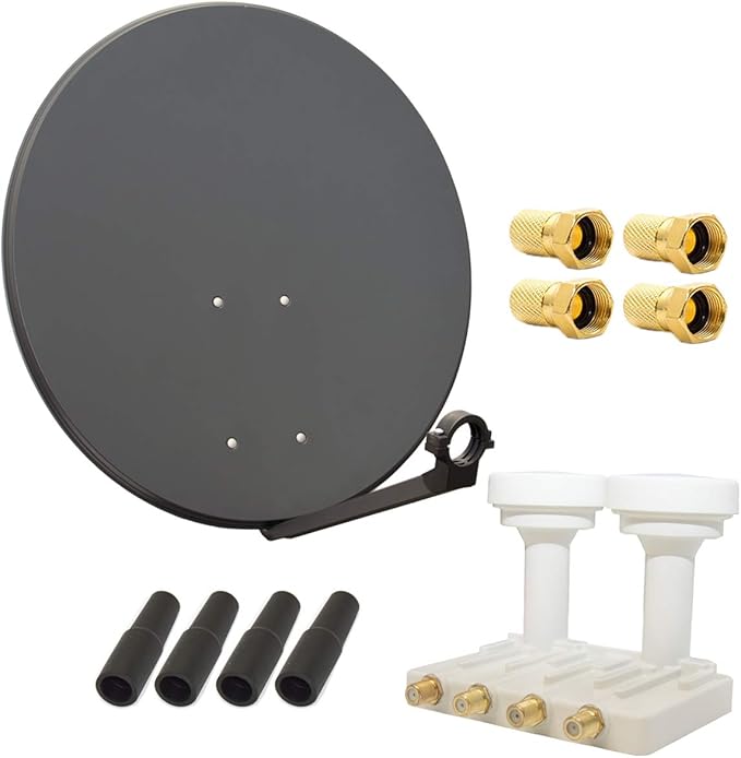 Premium X Satelliten-Komplettanlage 80cm Anthrazit Quad Monoblock LNB für 4 Teilnehmer (120745)