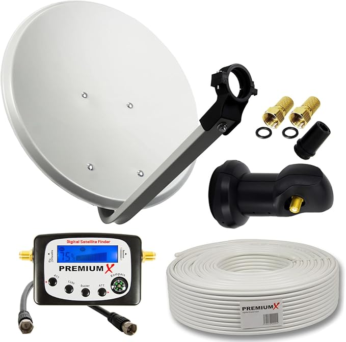 Premium X Satelliten-Komplettanlage 45cm mit Single LNB, 10m Kabel & SAT-Finder für 4K Ultra HD – 122899
