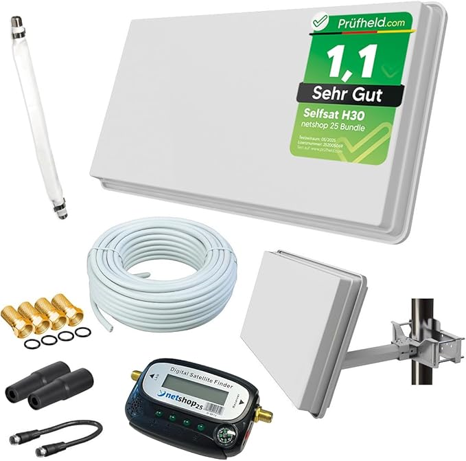 netshop 25 / I DO IT Selfsat H30D1+ Sat Flachantenne Single mit Fensterhalterung + Sat-Finder + 10m Kabel + Anschluss Set von netshop 25