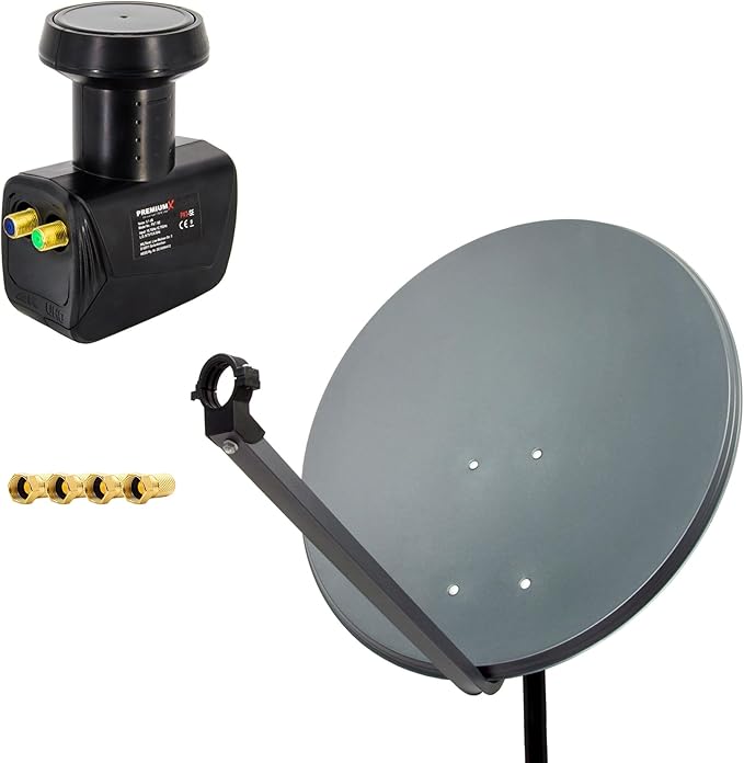 Premium X Satelliten-Komplettanlage 80 cm Anthrazit Twin LNB für 2 Teilnehmer, 4x F-Stecker, Modell 120063