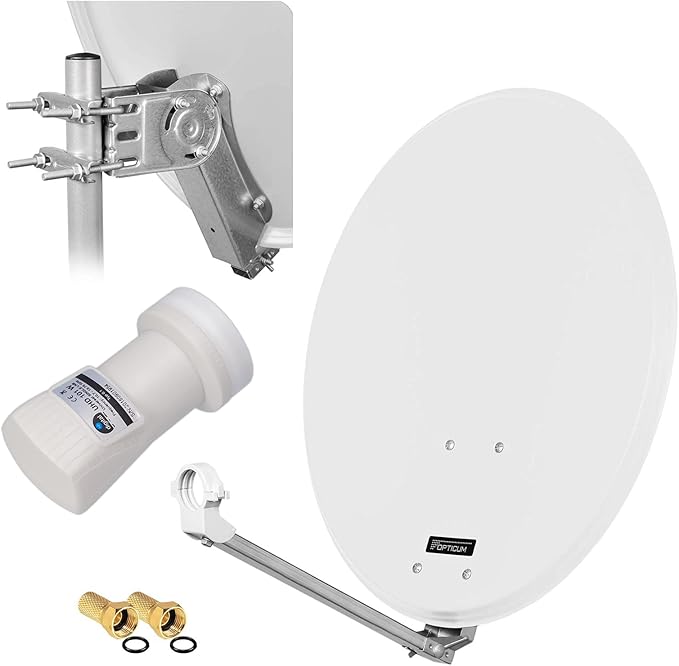 Nein Auslaufartikel (Produktion durch HB-DIGITAL Satellitenanlage 60cm ALU Spiegel Hellgrau + Single LNB für DVB-S/S2 Full HD 4K UHD Empfang mit 1 Teilnehmer & Stecker