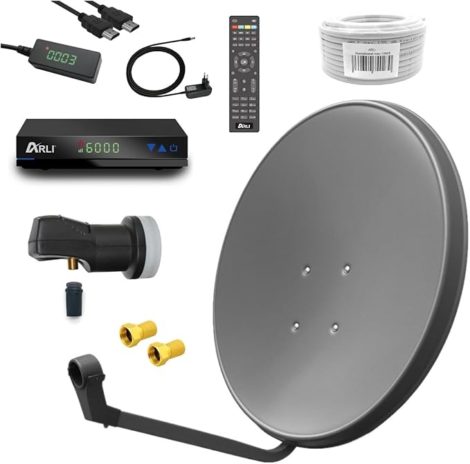 Nein Auslaufartikel (Produktion durch ARLI Digital Sat-Anlage 60 cm Spiegel inkl. HD Receiver, Single LNB, 10m Koax-Kabel & F-Stecker für Camping & Astra 19,2°
