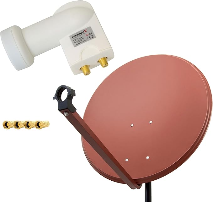 Premium X Satelliten-Komplettanlage 80 cm Ziegelrot Twin LNB für 2 Teilnehmer, Modell 121270