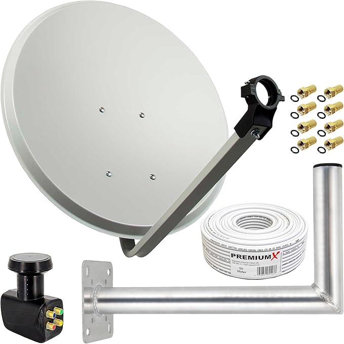 Premium X Satelliten-Komplettanlage 80cm Aluminium Quad LNB 4K 8K geeignet für bis zu 4 Teilnehmer – 123397
