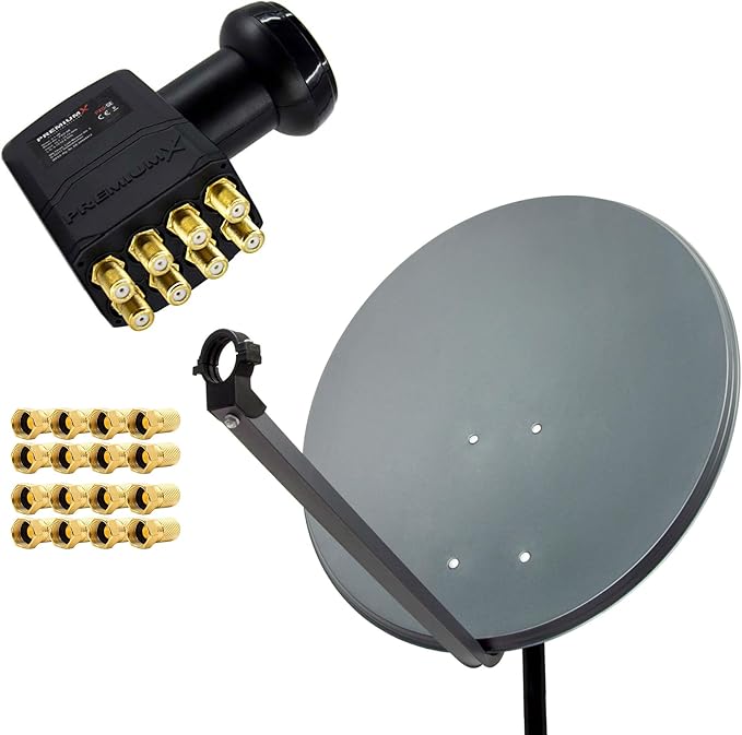 Premium X Satelliten-Komplettanlage 80cm Satellitenschüssel Anthrazit Satellitenantenne Octo LNB 16x F-Stecker, 1 SAT 8 Teilnehmer