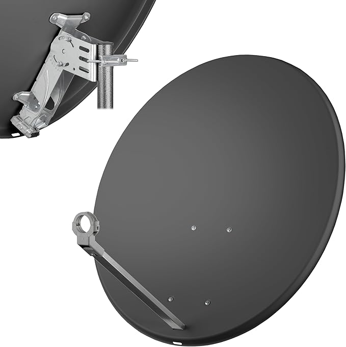 LogiSat 80cm Satellitenschüssel Antenne HDTV UHD 4K Ultra HD mit Halterungssatz - dunkelgrau