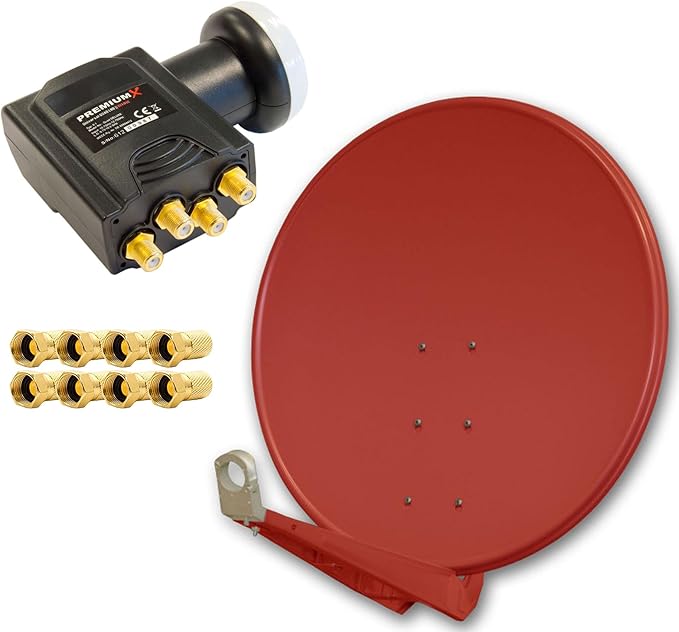Premium X DELUXE100 Aluminium 100cm Digital SAT Schüssel Ziegelrot für HDTV HD + Deluxe Quad LNB Quattro Switch + 8x F-Stecker – 122827