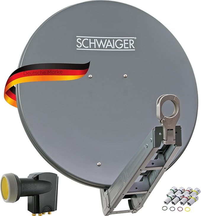 Nein Auslaufartikel (Produktion durch SCHWAIGER 4630 SAT-Komplettset mit Alu-Schüssel (75x80 cm), Quad LNB für 4 Teilnehmer, inkl. Montagematerial Anthrazit