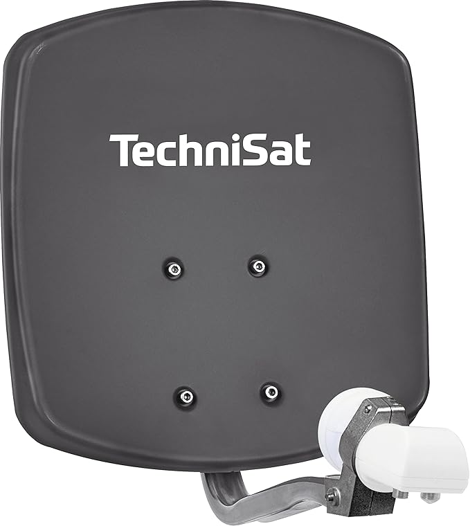 TechniSat DIGIDISH 45 Satellitenschüssel für 2 Teilnehmer mit Twin-LNB, Wandhalterung & An-Rohr-Fitting (45 cm) – 1345