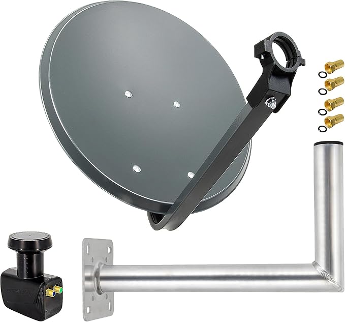 Premium X Satelliten-Komplettanlage 45cm Anthrazit mit Twin LNB, Wandhalterung & 4x F-Steckern für 2-Teilnehmer-Empfang – 120817