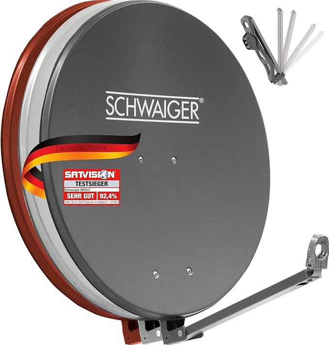 Nein Auslaufartikel (Produktion durch SCHWAIGER Satellitenschüssel Aluminium XXL 88cm SAT Antenne Offset 39,5dB vormontiert wetterfest Multifeed geeignet mit Kabelführung