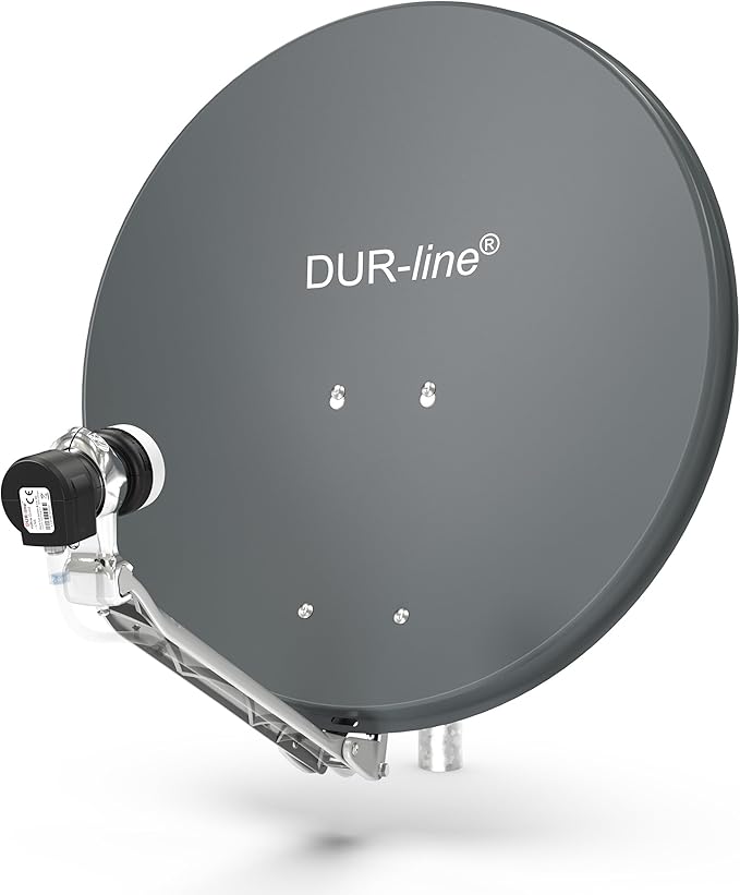 DUR-line 1 Teilnehmer Set - Qualitäts-Alu-Satelliten-Komplettanlage - Select 60cm/65cm Spiegel/Schüssel Anthrazit + Single LNB - für 1 Receiver/TV [Neuste Technik, DVB-S2, 4K, 3D]
