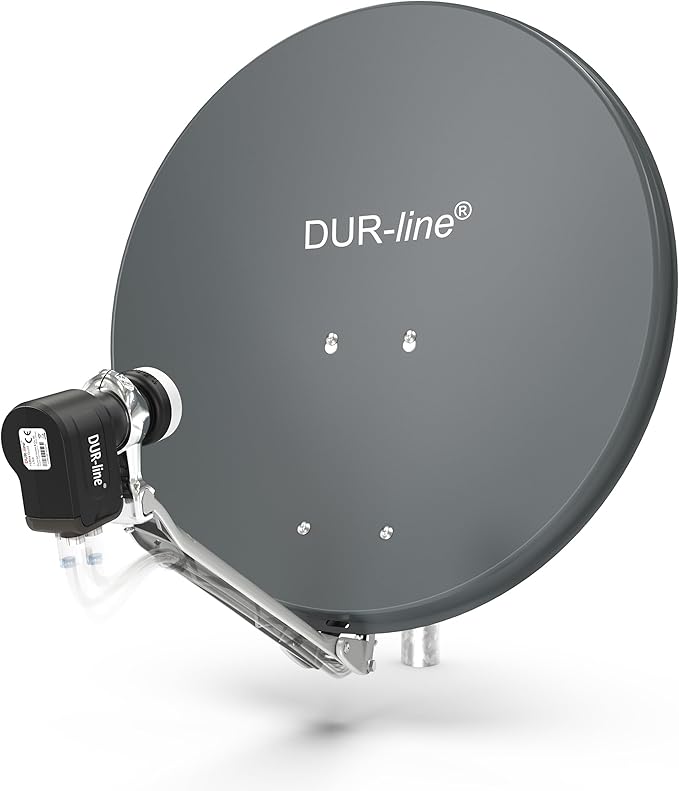 Dura-Sat GmbH & Co.KG DUR-line 4 Teilnehmer Satelliten-Komplettanlage mit 60cm/65cm Schüssel Anthrazit, Quad LNB, DVB-S2, 4K UHD