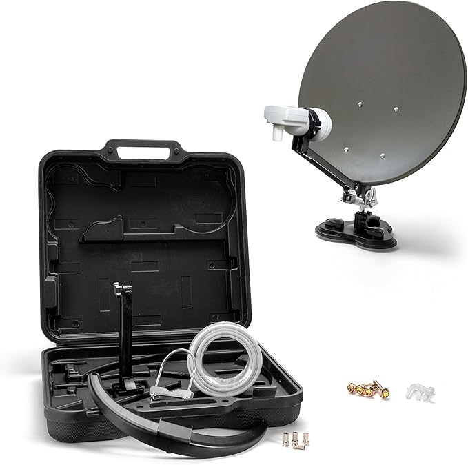 XORO 38,5 cm Camping Satellitenantenne MCA 38 HD Set mit Satfinder, LNB, 10m Kabel & Hartschalenkoffer